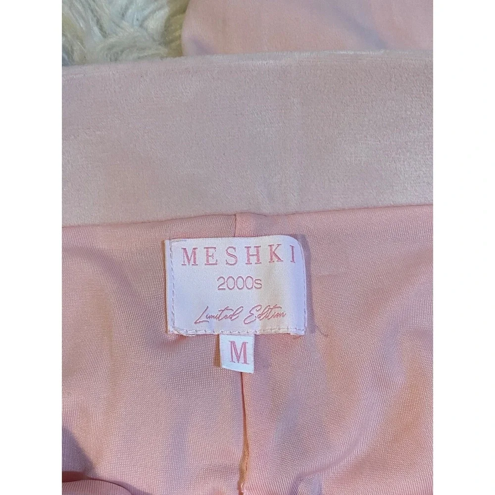 Y2K Pink Velvet Velour 2 pc Tracksuit Bling Crop Jacket‎ Top L & M Sweat Pants